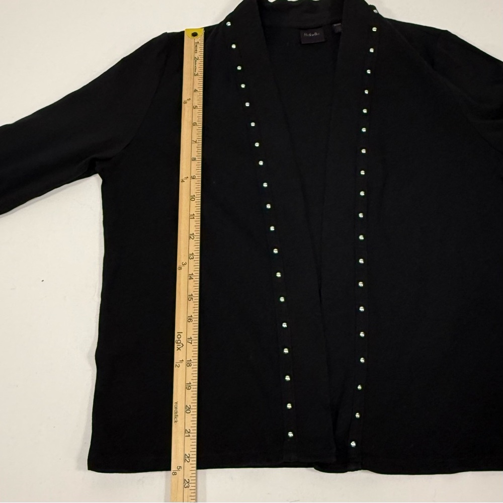 Studded Open Front Rafaella Black Cotton Knit Cardigan Size MP Petite Medium - Picture 5 of 9